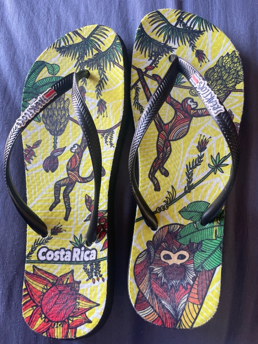 Costa Rica Monkey Tropical Flip Flops - Yellow